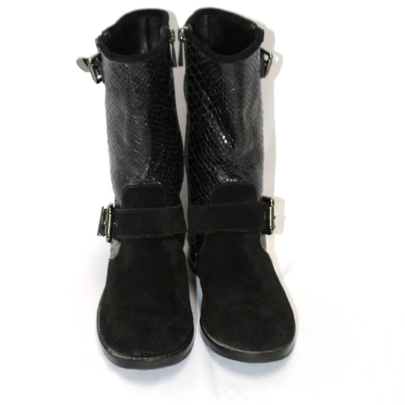 Vince Camuto Blk Leather Snakeskin Mid Calf Boots - Picture 3 of 14